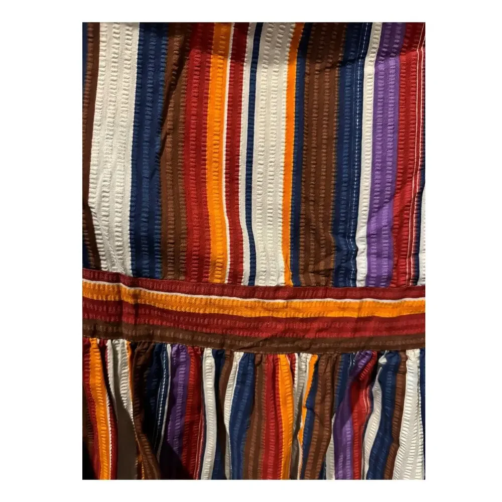 Vintage 1970s PLW Denim & Striped Prairie Midi Dress Boho Belted